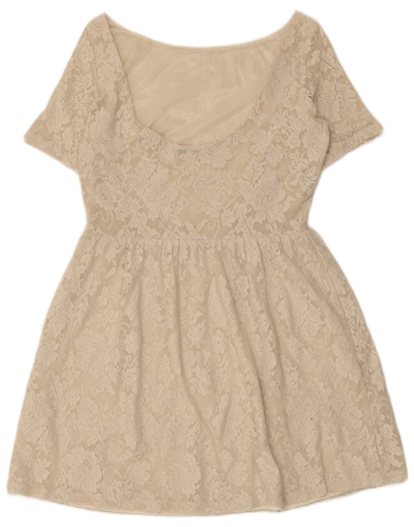 Abito a trapezio in pizzo da donna Zara UK 12 Poliammide floreale beige medio