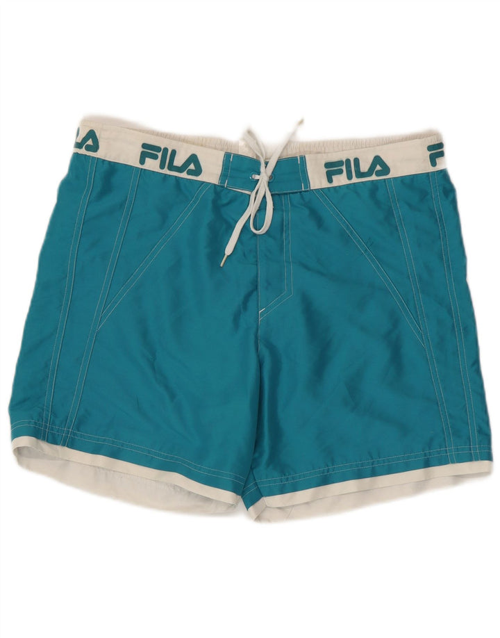 Pantaloncini da bagno grafici da uomo Fila in poliestere color block blu medio