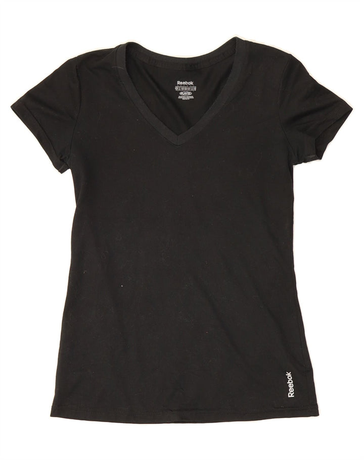 REEBOK Womens T-Shirt Top UK 8 Small Black Polyester Vintage Reebok and Second-Hand Reebok from Messina Hembry 