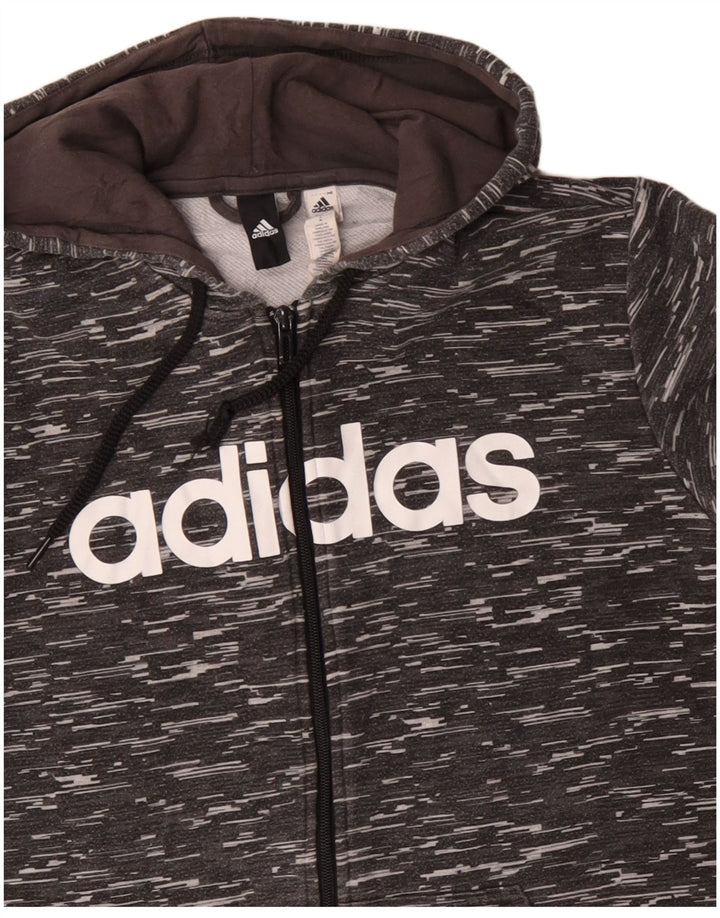 Maglione con cappuccio e zip grafica da uomo ADIDAS in cotone screziato grigio medio