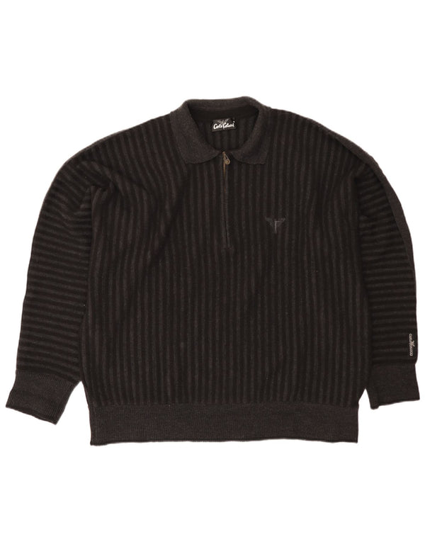 Carlo Colucci Maglione Uomo Collo Alto IT 56 XL Lana a Righe Nere