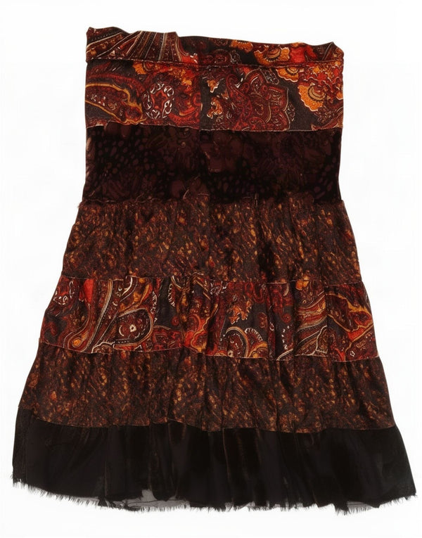 Vintage Womens A-Line Skirt UK 12 Medium W30 Brown Paisley Polyester