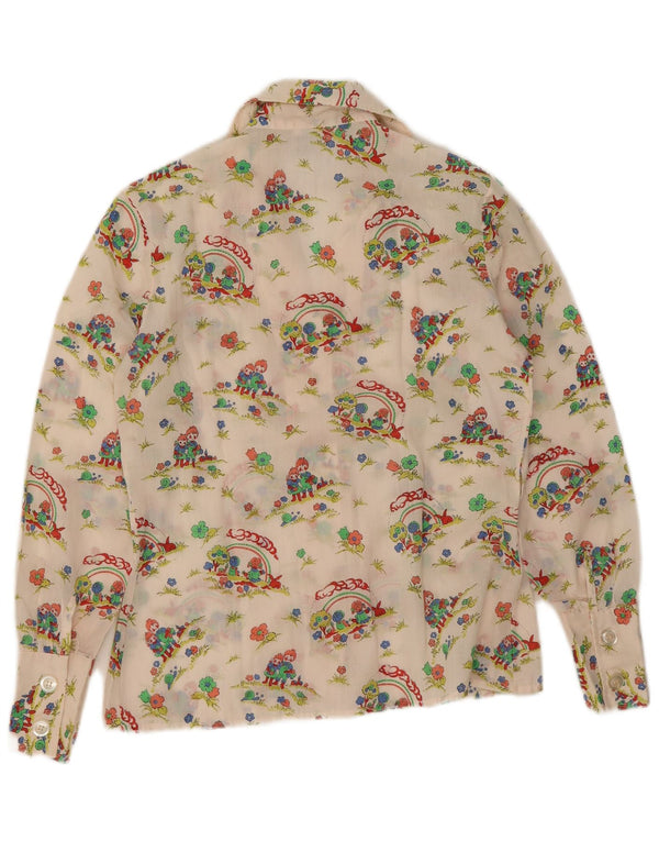 Camicia grafica da donna vintage UK 14 cotone floreale bianco medio