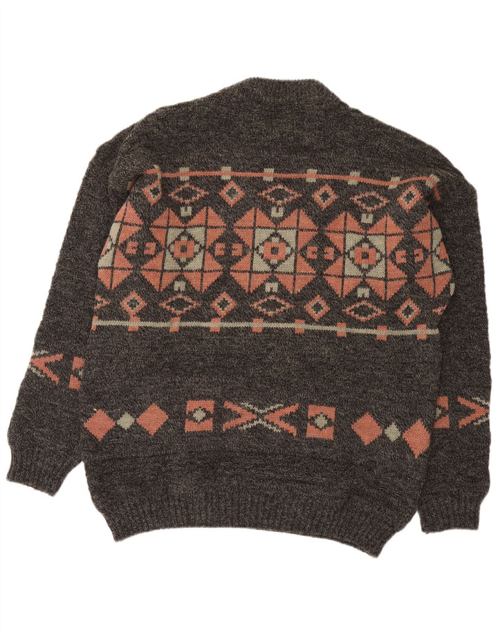 Maglione maglione girocollo vintage da uomo grande grigio Fair Isle
