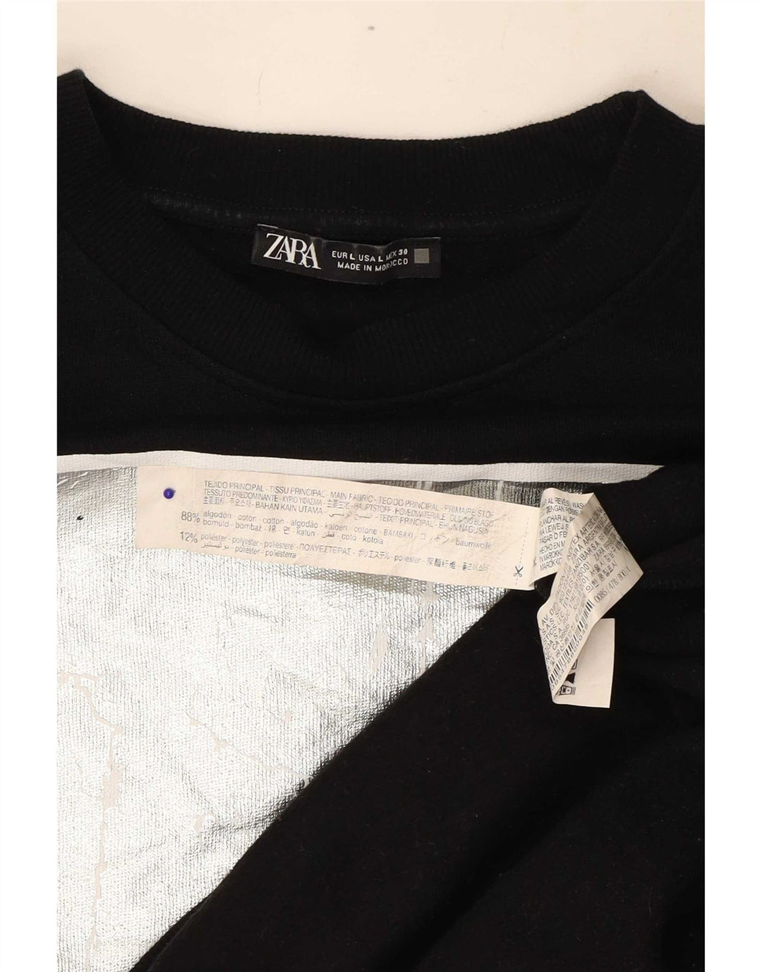 Felpa oversize grafica da donna Zara UK 16 grande cotone nero