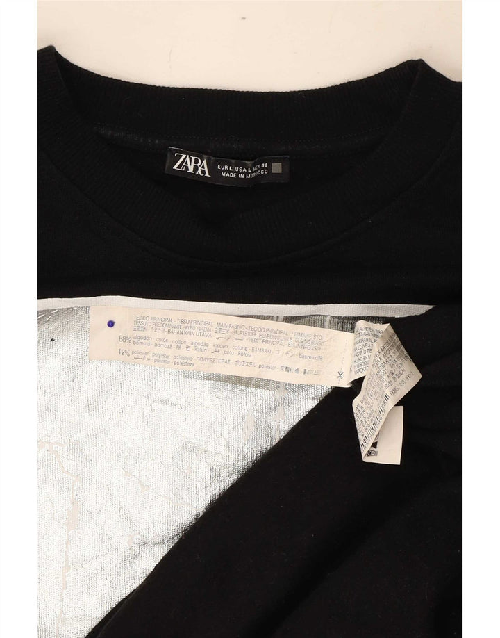 Felpa oversize grafica da donna Zara UK 16 grande cotone nero