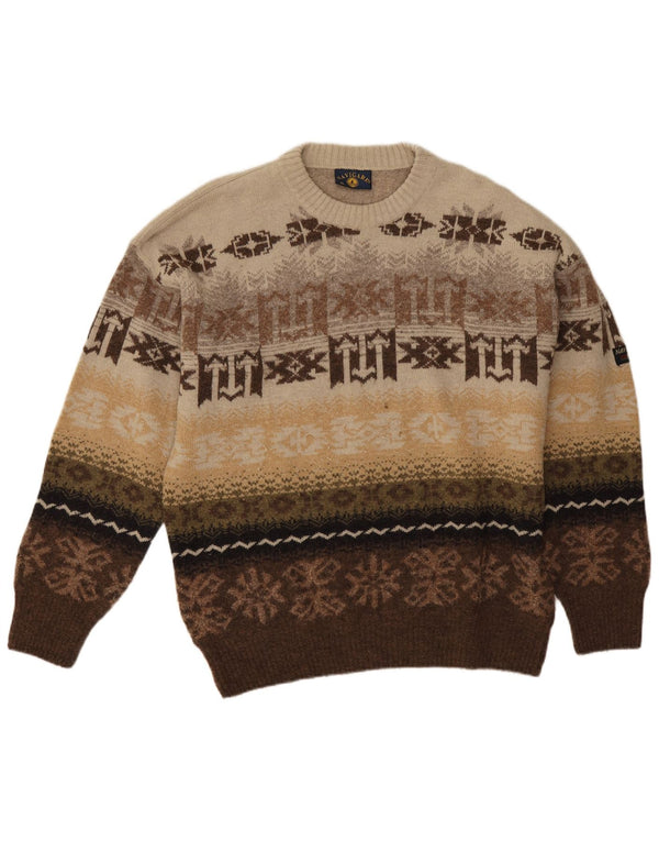 Maglione maglione girocollo da uomo Navigare XL marrone Fair Isle acrilico