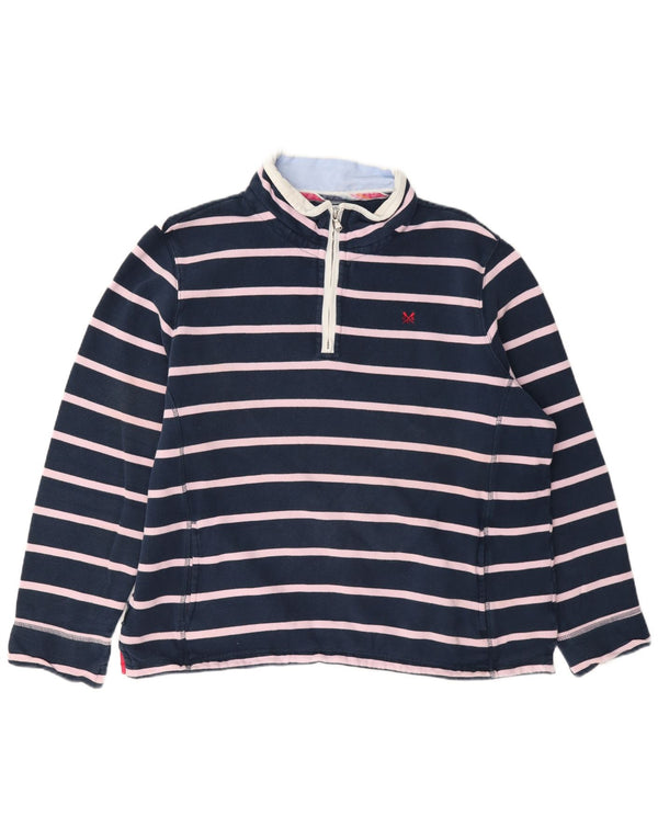 Crew Clothing Felpa da donna con collo con zip Maglione UK 18 XL Blu navy a righe