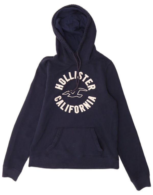 Felpa con cappuccio grafica Hollister da donna UK 10 Small Blu Navy Cotone