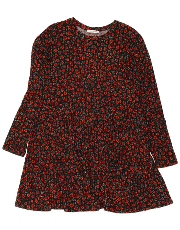 Abito a strati a maniche lunghe da donna Zara UK 12 medio nero floreale