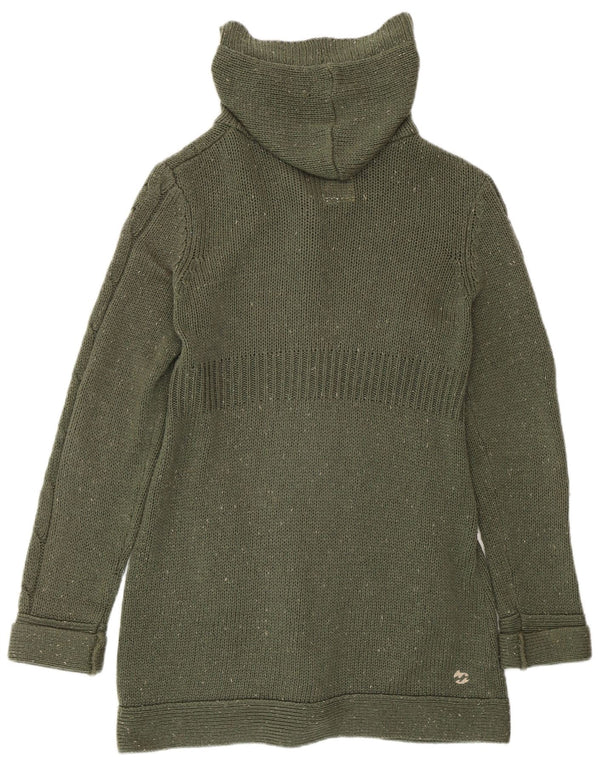 BILLABONG Maglione cardigan lungo da donna UK 14 Grande verde screziato