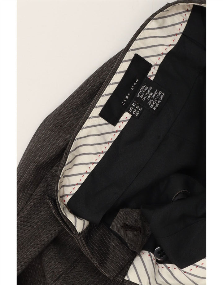 Pantaloni da Abito Dritti da Uomo ZARA W32 L35 Lana Gessata Grigia