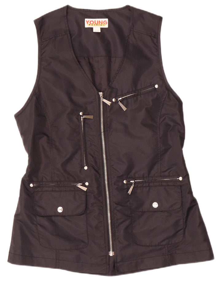 Gilet da donna VINTAGE UK 10/12 medio nero in poliammide