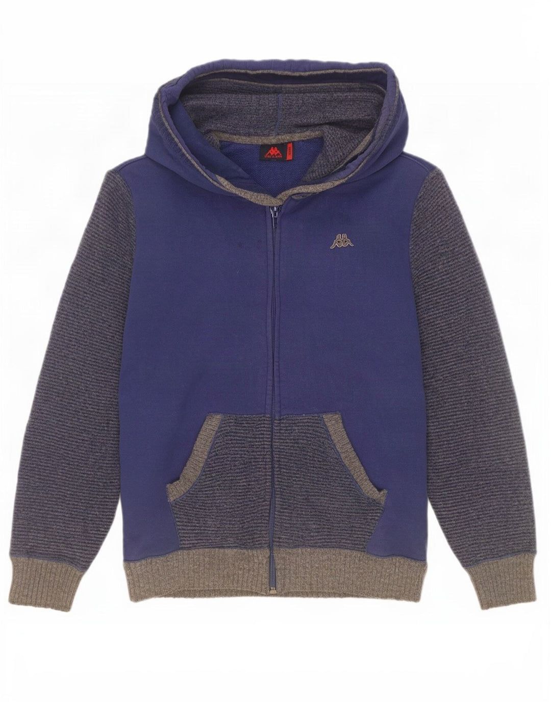 Maglione cardigan con cappuccio da uomo Kappa piccolo blu color block in lana d'agnello