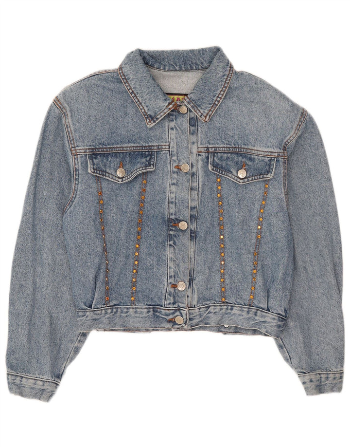 Giacca di jeans oversize corta da donna Squaw UK 10 piccola in cotone blu