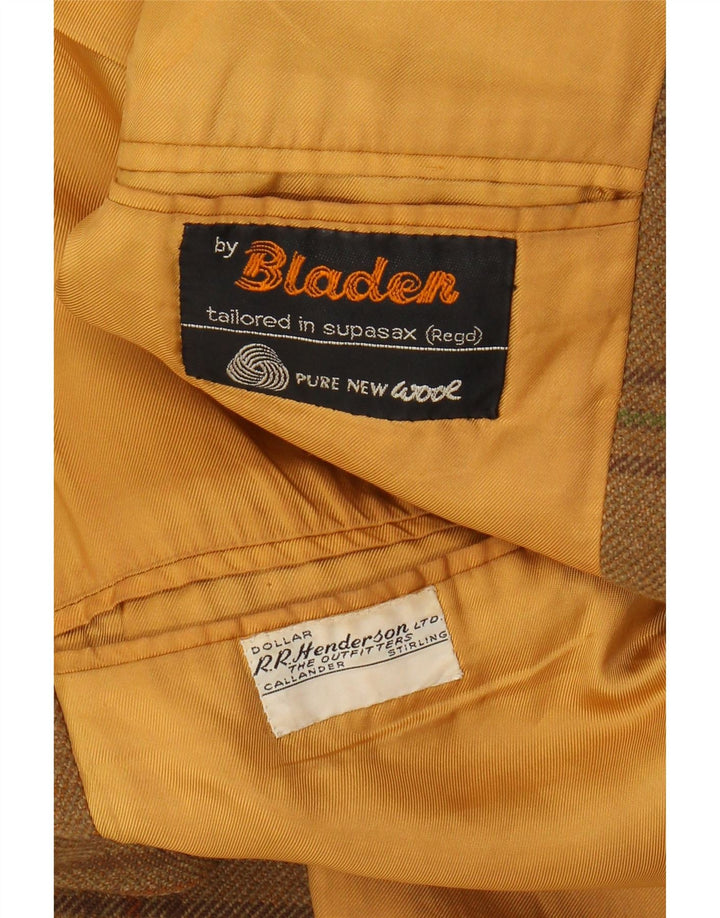 BLADEN Mens 3 Button Blazer Jacket UK 40 Large Brown Check Virgin Wool Vintage Bladen and Second-Hand Bladen from Messina Hembry 
