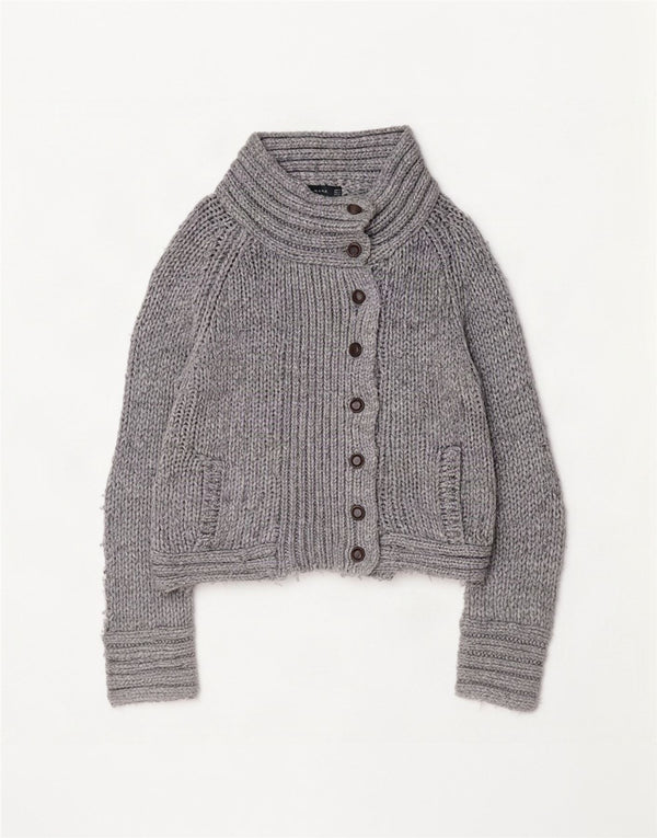Maglione cardigan da donna Zara UK 14 Acrilico grigio medio