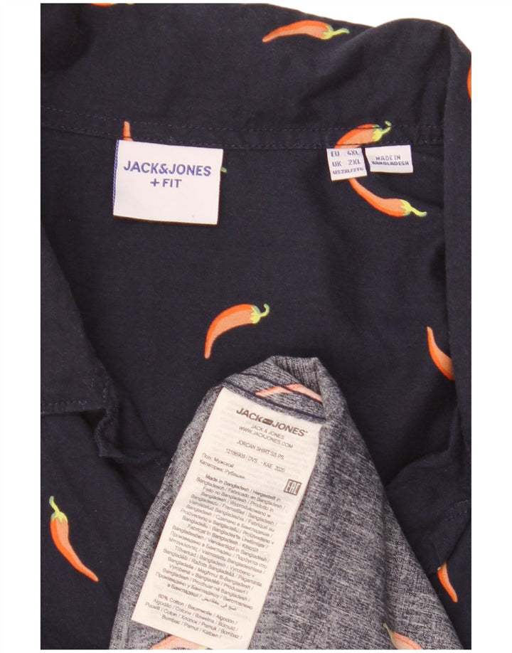Camicia a maniche corte da uomo con motivo astratto Jack & Jones 2XL cotone blu navy