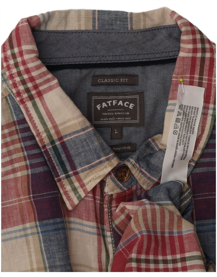 Fat Face Camicia da uomo a maniche corte dal taglio classico, grande motivo a quadri multicolore