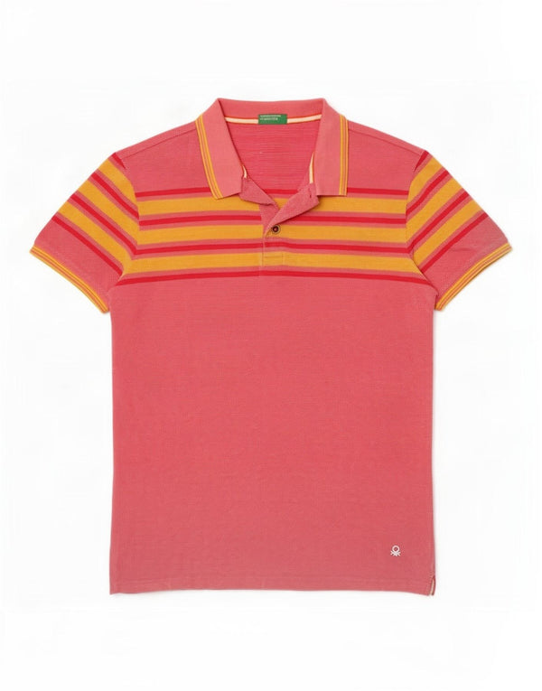 Polo Benetton Uomo Small In Cotone Rigato Rosa