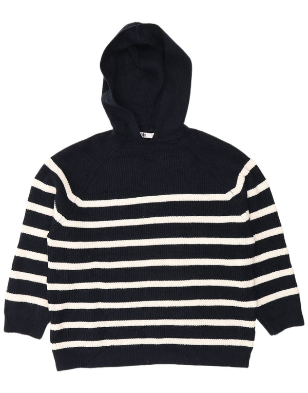 Maglione oversize con cappuccio da donna Zara UK 14 medio a righe blu navy