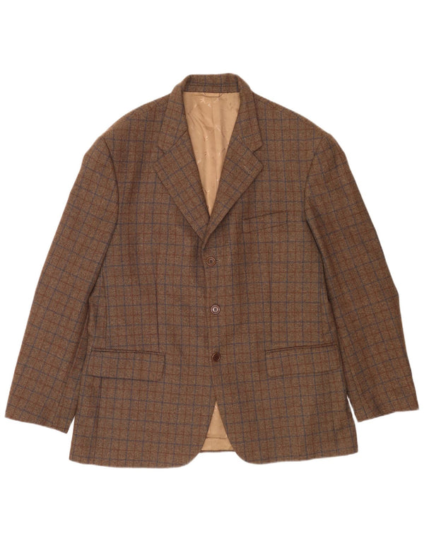 Giacca blazer a 3 bottoni da uomo Brooksfield UK 40 grande lana a quadri marroni
