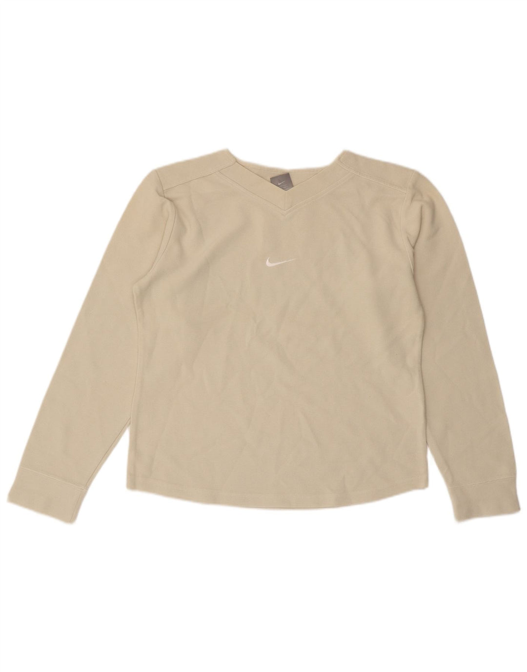 Top corto da donna NIKE a maniche lunghe UK 10/12 cotone bianco sporco medio