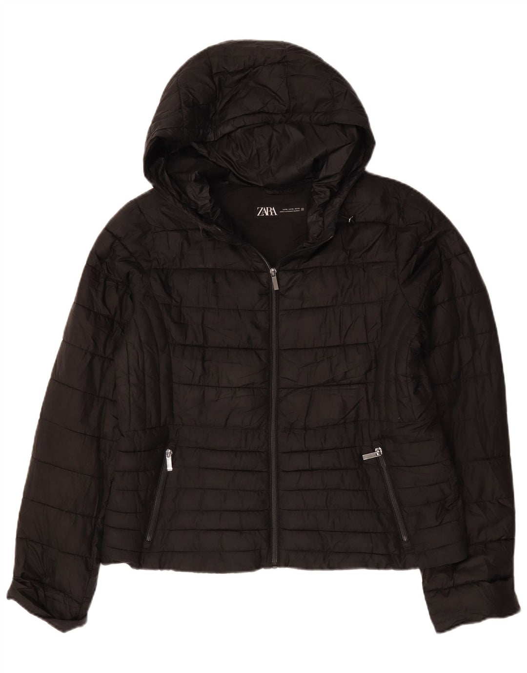 Giacca imbottita con cappuccio da donna Zara UK 18 XL poliestere nero