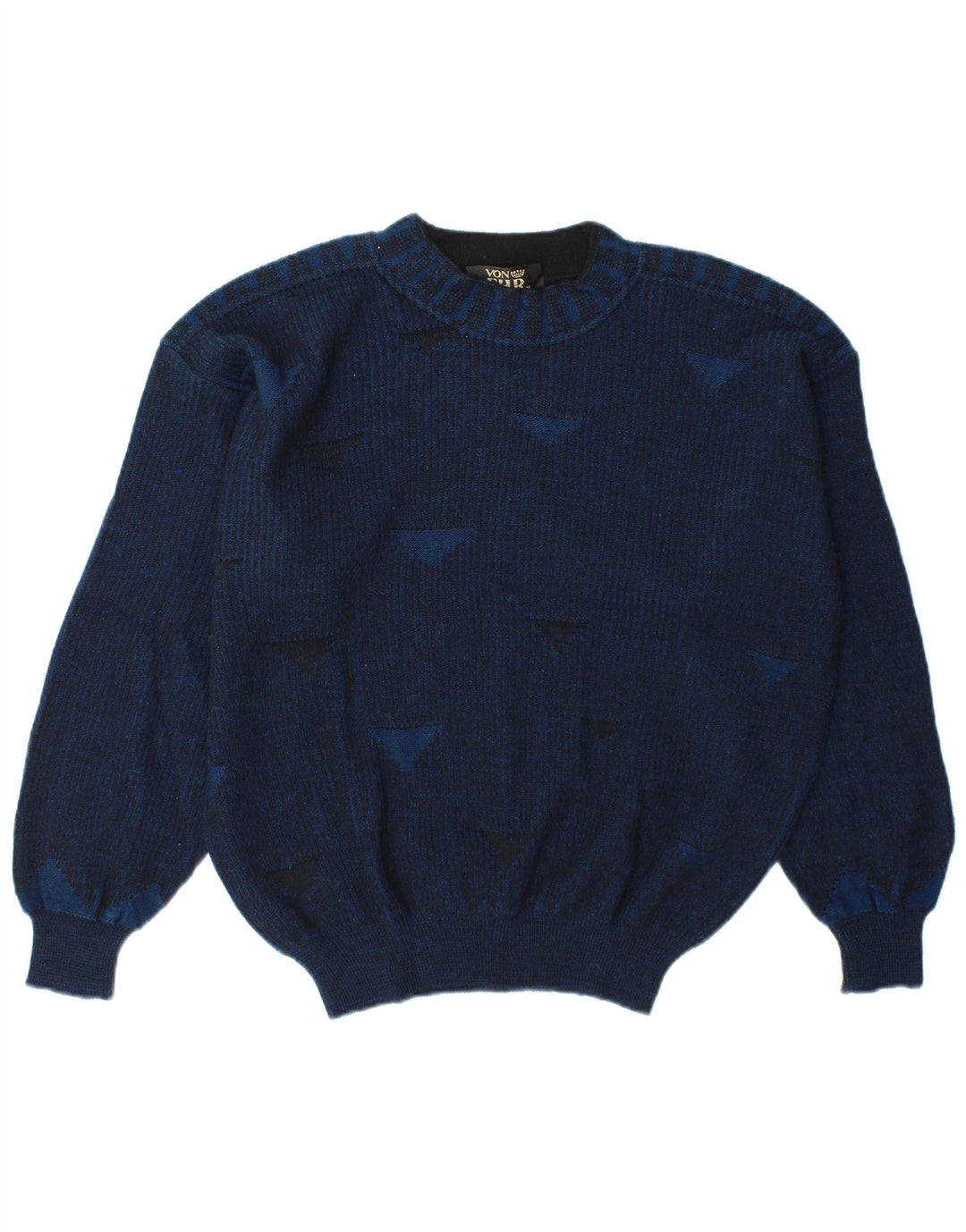 Maglione maglione girocollo da uomo vintage grande blu navy geometrico