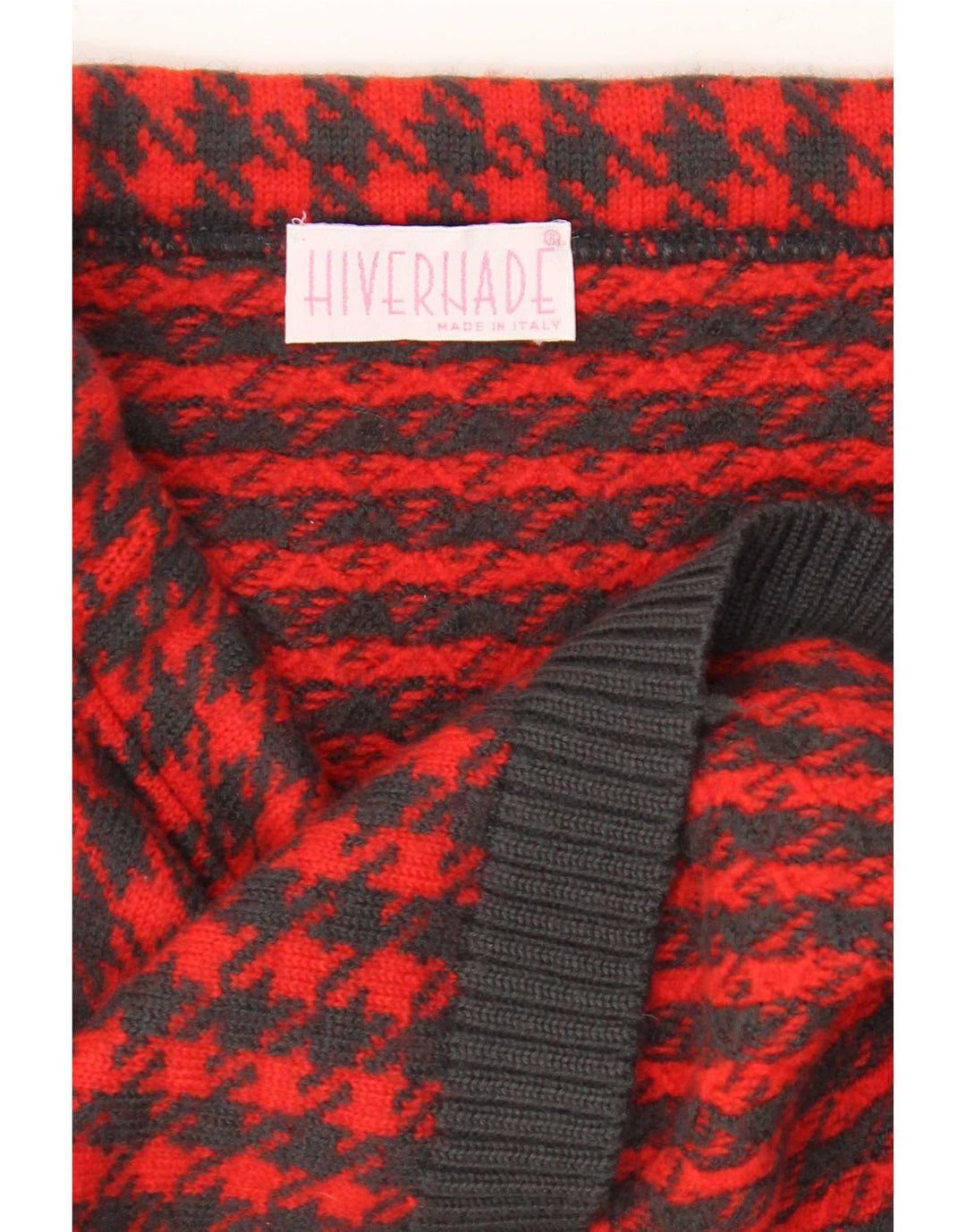 Gonna a tubino lavorata a maglia da donna vintage W30 pied de poule rosso medio