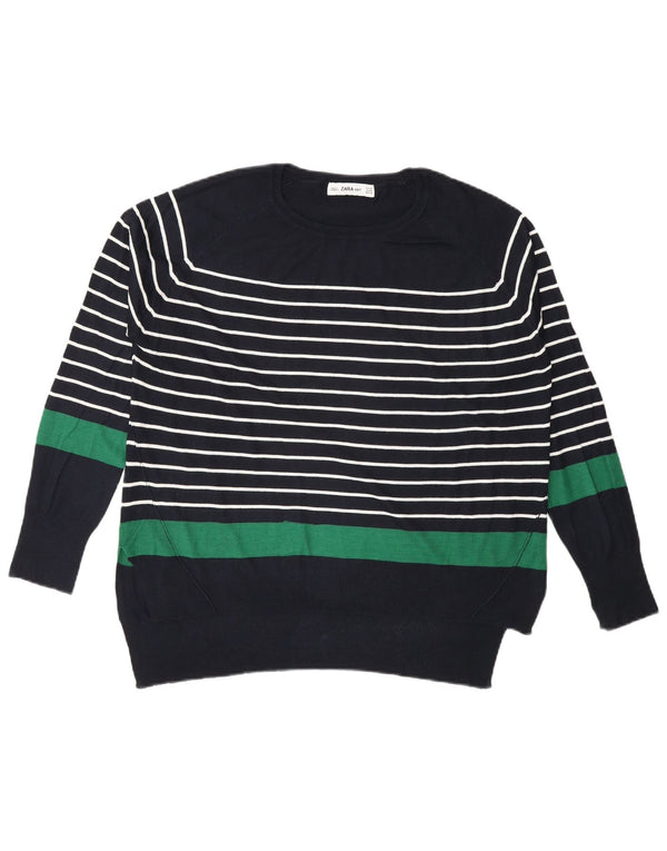 Maglione maglione girocollo da donna Zara UK 14 medio a righe blu navy