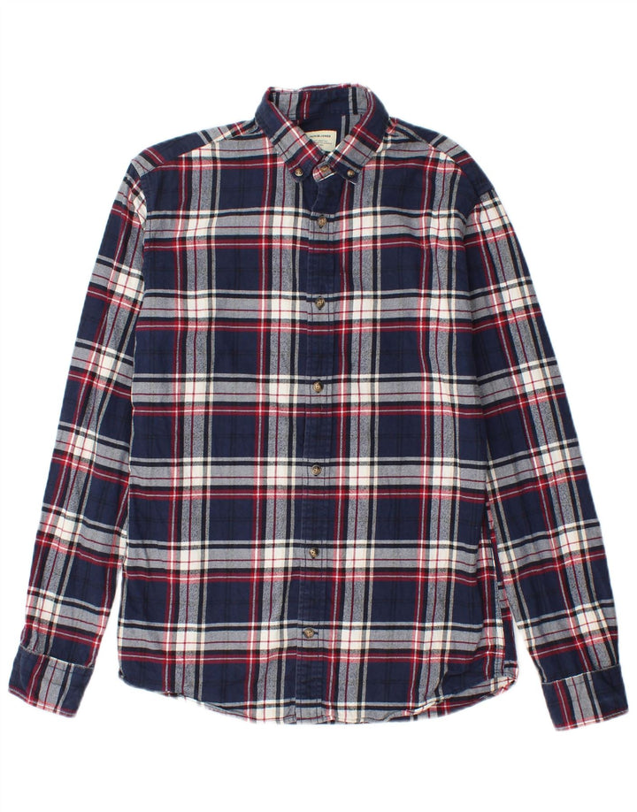 Camicia da uomo in flanella Jack & Jones XS in cotone a quadri blu navy