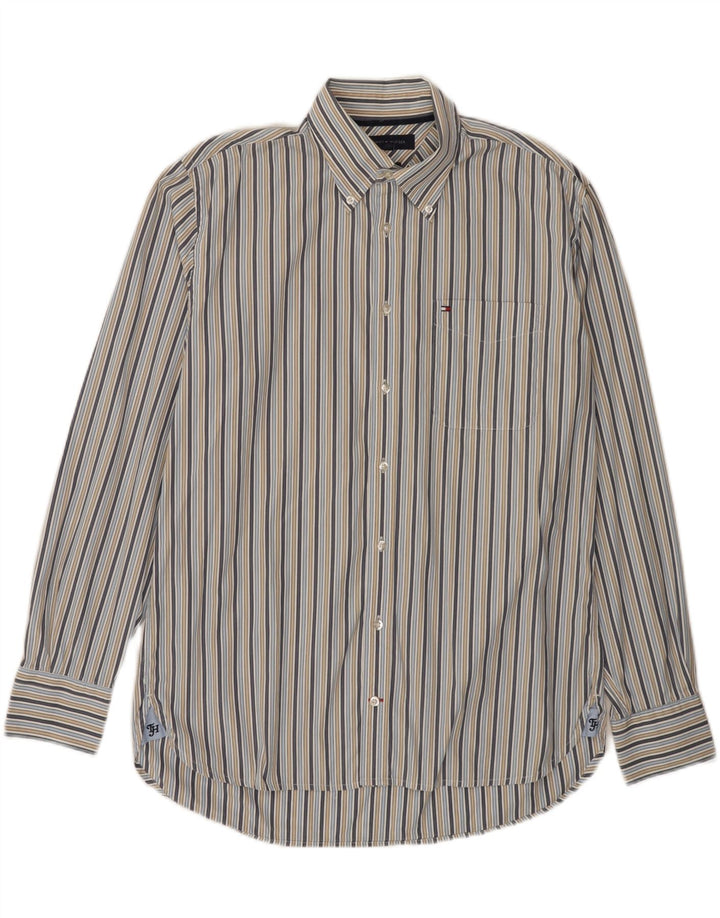 TOMMY HILFIGER Camicia da uomo grande in cotone a righe multicolori