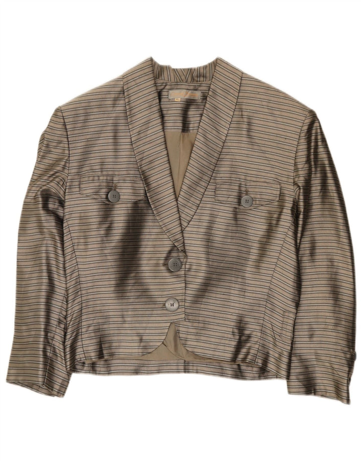 Giacca blazer vintage da donna a 2 bottoni corta EU 38 Seta a righe grigio medio