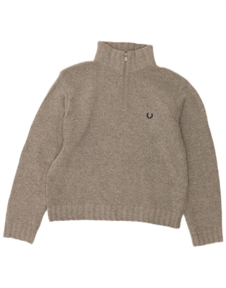 Maglione maglione con zip da donna Fred Perry UK 18 XL Lana d'agnello grigia