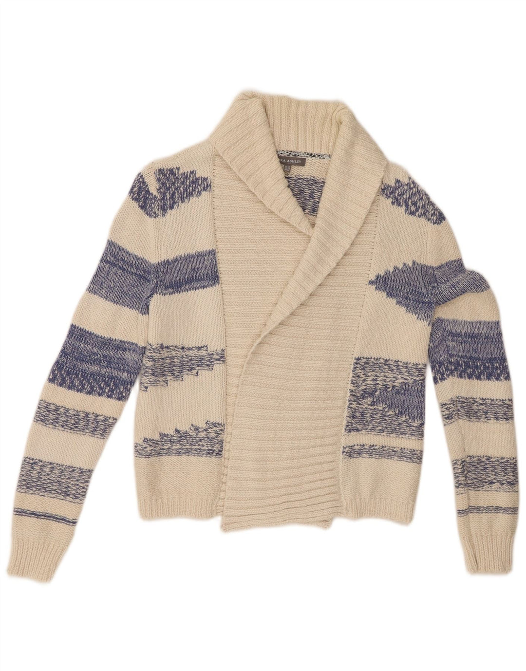 LAURA ASHLEY Womens Open Cardigan Sweater UK 12 Medium Off White Striped