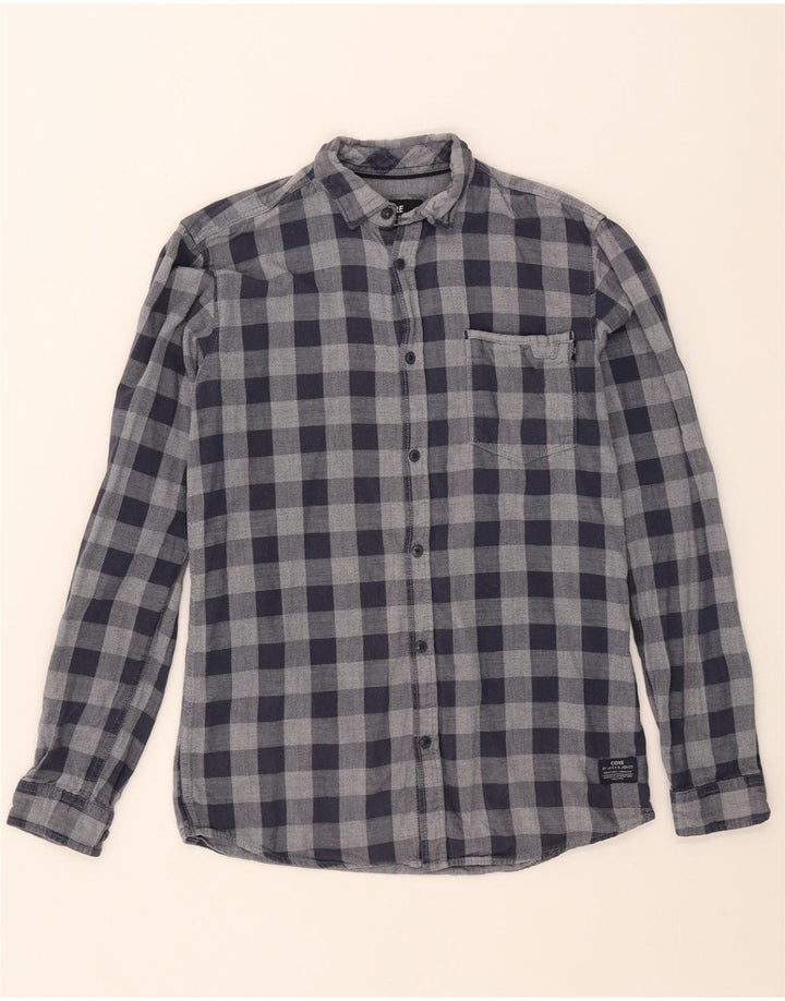 JACK & JONES Camicia da uomo in flanella piccola in cotone a quadri blu navy