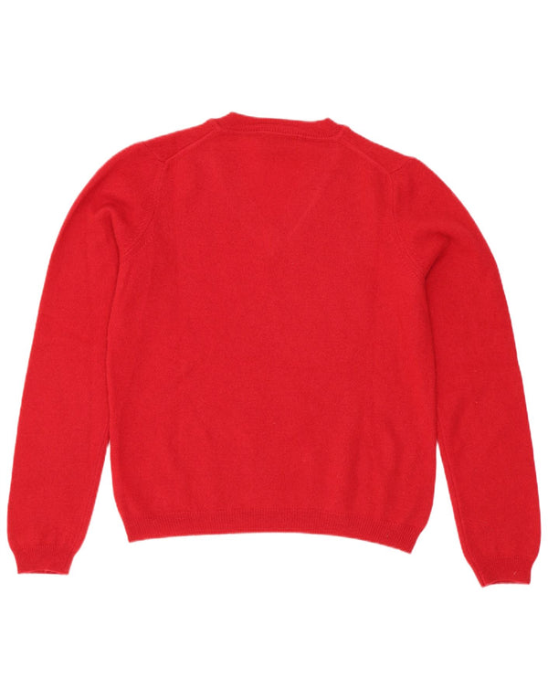 Daniele Fiesoli Womens V-Neck Jumper Sweater UK 10 Small Red Merino Wool