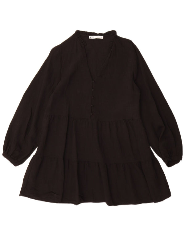 Abito a strati a maniche lunghe da donna Zara UK 10 piccolo in viscosa nera