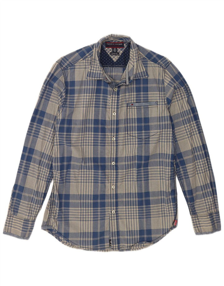 TOMMY HILFIGER Camicia da uomo su misura in cotone a quadri blu piccolo