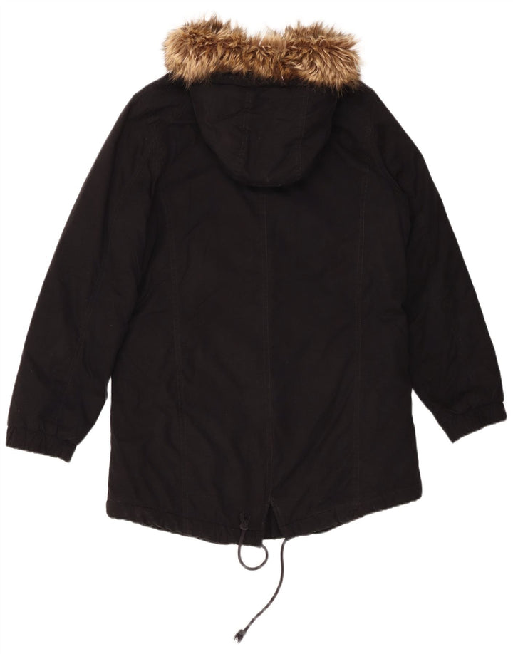 GUESS Giacca parka oversize con cappuccio da donna UK 8 piccola in cotone nero