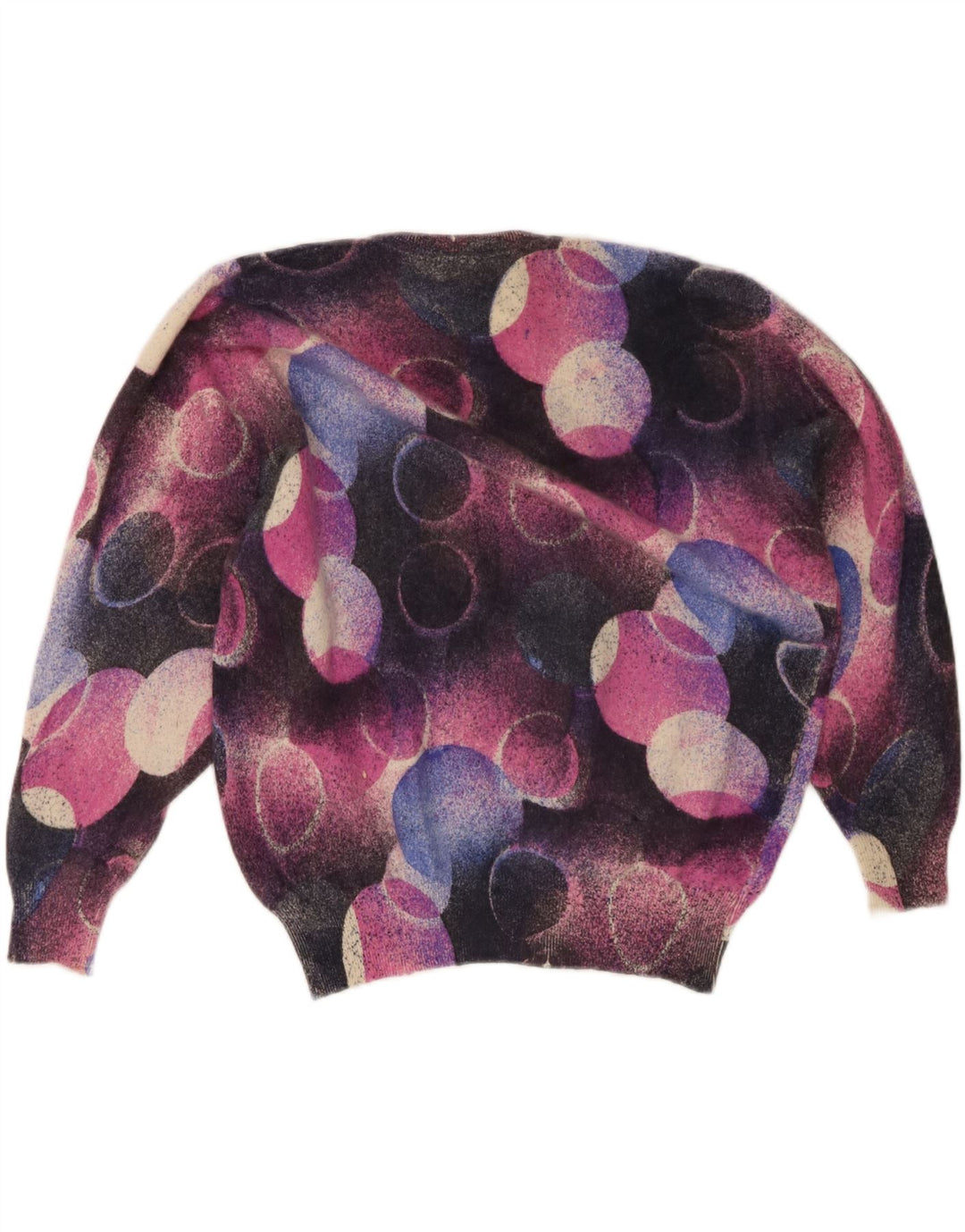 Maglione maglione girocollo da donna vintage UK 16 grande angora multicolore