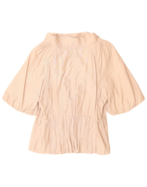 Giacca blazer a maniche corte da donna Zara UK 16 grande cotone gessato beige