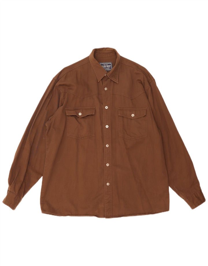 Camicia vintage da uomo grande in cotone marrone