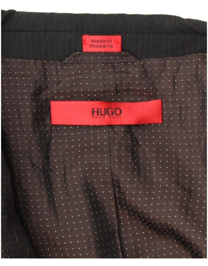 Giacca blazer da uomo a 2 bottoni Hugo Boss UK 44 2XL Lana gessata nera