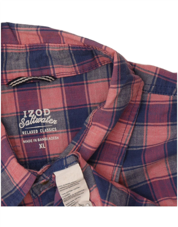 Camicia a maniche corte da uomo Izod Salt Water XL in cotone a quadri blu navy