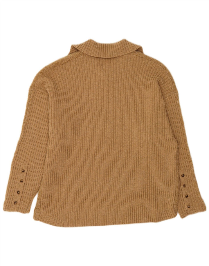 Maglione oversize da donna con collo a polo oversize Indi & Cold UK16 grande lana beige