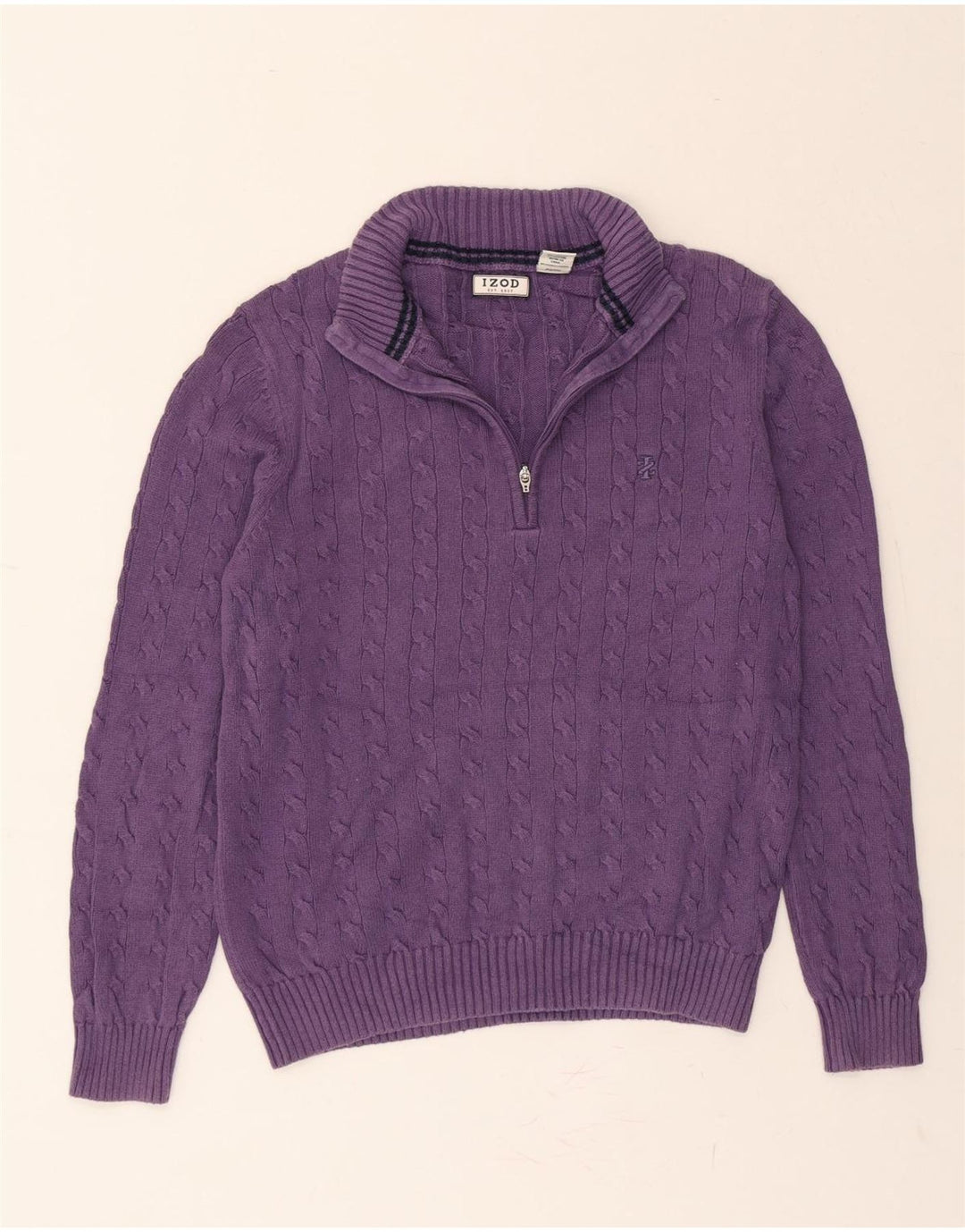 IZOD Womens Zip Neck Jumper Sweater UK 14 Medium Purple Cotton Vintage Izod and Second-Hand Izod from Messina Hembry 