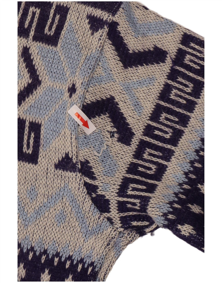 Maglione maglione girocollo da uomo vintage medio blu navy geometrico