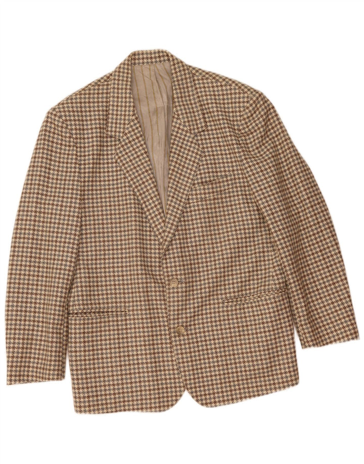 Giacca Blazer da Uomo a 2 Bottoni Benetton IT 48 Lana Pied De Poule Beige Medio